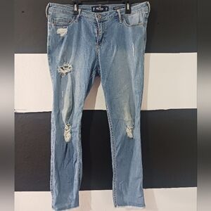 Hollister Women Mide Rise Crop Super Skinny Ripped Jeans